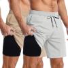 imageCOOFANDY Mens 2 in 1 Running Shorts 2 Pack Athletic Shorts Quick Dry Gym Training Workout Shorts with PocketsKhakiGrey