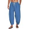 imageCOOFANDY Mens Cotton Linen Harem Pants Drawstring Casual Cropped Trousers Lightweight Loose Beach Yoga Pants with PocketsDark Blue