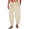imageCOOFANDY Mens Cotton Linen Harem Pants Drawstring Casual Cropped Trousers Lightweight Loose Beach Yoga Pants with PocketsKhaki Pinstripes