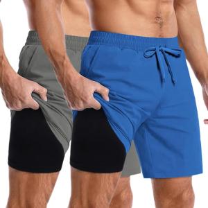 imageCOOFANDY Mens 2 in 1 Running Shorts 2 Pack Athletic Shorts Quick Dry Gym Training Workout Shorts with PocketsDark GreyRoyal Blue