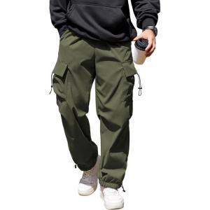 imageCOOFANDY Mens Baggy Cargo Pants Trendy Casual Parachute Pant Loose Fit Harem Joggers with PocketsArmy Green