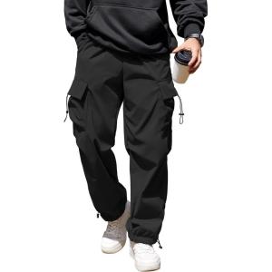 imageCOOFANDY Mens Baggy Cargo Pants Trendy Casual Parachute Pant Loose Fit Harem Joggers with PocketsBlack
