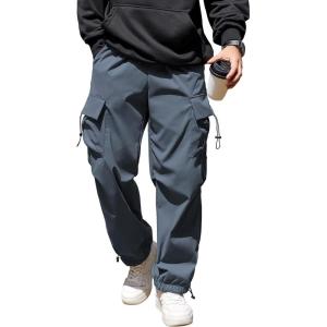 imageCOOFANDY Mens Baggy Cargo Pants Trendy Casual Parachute Pant Loose Fit Harem Joggers with PocketsGrayish Blue