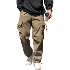 imageCOOFANDY Mens Baggy Cargo Pants Trendy Casual Parachute Pant Loose Fit Harem Joggers with PocketsKhaki