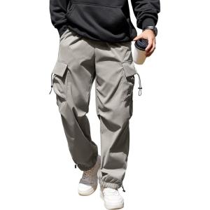 imageCOOFANDY Mens Baggy Cargo Pants Trendy Casual Parachute Pant Loose Fit Harem Joggers with PocketsLight Grey