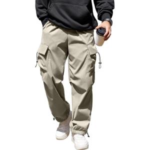 imageCOOFANDY Mens Baggy Cargo Pants Trendy Casual Parachute Pant Loose Fit Harem Joggers with PocketsLight Khaki