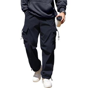 imageCOOFANDY Mens Baggy Cargo Pants Trendy Casual Parachute Pant Loose Fit Harem Joggers with PocketsNavy Blue