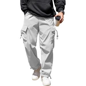 imageCOOFANDY Mens Baggy Cargo Pants Trendy Casual Parachute Pant Loose Fit Harem Joggers with PocketsWhite