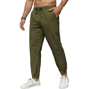 imageCOOFANDY Mens Casual Joggers Pants Cotton Elastic Waist Drawstring Chino Pants Hiking Outdoor Track SweatpantsArmy Green