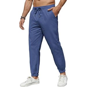 imageCOOFANDY Mens Casual Joggers Pants Cotton Elastic Waist Drawstring Chino Pants Hiking Outdoor Track SweatpantsBlue