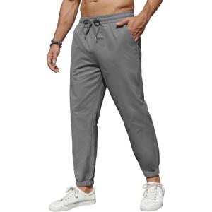 imageCOOFANDY Mens Casual Joggers Pants Cotton Elastic Waist Drawstring Chino Pants Hiking Outdoor Track SweatpantsDrak Grey