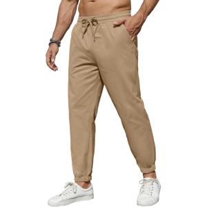 imageCOOFANDY Mens Casual Joggers Pants Cotton Elastic Waist Drawstring Chino Pants Hiking Outdoor Track SweatpantsKhaki