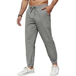 imageCOOFANDY Mens Casual Joggers Pants Cotton Elastic Waist Drawstring Chino Pants Hiking Outdoor Track SweatpantsLight Grey