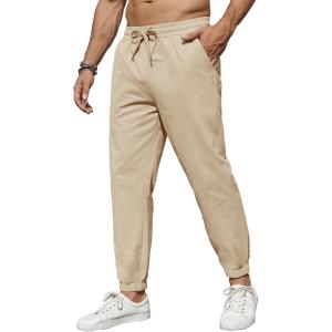 imageCOOFANDY Mens Casual Joggers Pants Cotton Elastic Waist Drawstring Chino Pants Hiking Outdoor Track SweatpantsLight Khaki