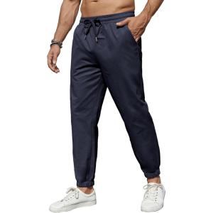 imageCOOFANDY Mens Casual Joggers Pants Cotton Elastic Waist Drawstring Chino Pants Hiking Outdoor Track SweatpantsNavy Blue