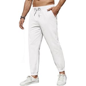 imageCOOFANDY Mens Casual Joggers Pants Cotton Elastic Waist Drawstring Chino Pants Hiking Outdoor Track SweatpantsWhite