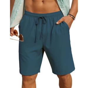 imageCOOFANDY Mens Casual Shorts 7 Inch Inseam Elastic Waist Drawstring Shorts Lightweight Quick Dry Summer Beach Board ShortsBlue