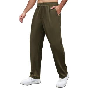 imageCOOFANDY Mens Casual Sweatpants Open Bottom Lounge Pants Lightweight Baggy Workout Yoga Track PantsArmy Green