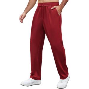 imageCOOFANDY Mens Casual Sweatpants Open Bottom Lounge Pants Lightweight Baggy Workout Yoga Track PantsRed