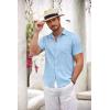 imageCOOFANDY Mens Button Down Short Sleeve Shirt Casual Shirts Summer Beach Textured Shirts with PocketBeau Blue