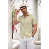imageCOOFANDY Mens Button Down Short Sleeve Shirt Casual Shirts Summer Beach Textured Shirts with PocketDark Khaki