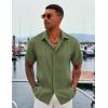imageCOOFANDY Mens Cuban Guayabera Shirt Casual Short Sleeve Button Down Shirts Summer Beach ShirtsArmy Green