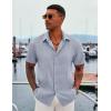 imageCOOFANDY Mens Cuban Guayabera Shirt Casual Short Sleeve Button Down Shirts Summer Beach ShirtsBlue Grey