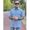imageCOOFANDY Mens Cuban Guayabera Shirt Casual Short Sleeve Button Down Shirts Summer Beach ShirtsBlue Grey