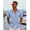 imageCOOFANDY Mens Cuban Guayabera Shirt Casual Short Sleeve Button Down Shirts Summer Beach ShirtsCornflower Blue