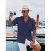 imageCOOFANDY Mens Cuban Guayabera Shirt Casual Short Sleeve Button Down Shirts Summer Beach ShirtsDark Blue