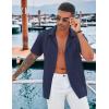imageCOOFANDY Mens Cuban Guayabera Shirt Casual Short Sleeve Button Down Shirts Summer Beach ShirtsDark Blue