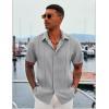 imageCOOFANDY Mens Cuban Guayabera Shirt Casual Short Sleeve Button Down Shirts Summer Beach ShirtsLight Grey
