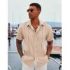 imageCOOFANDY Mens Cuban Guayabera Shirt Casual Short Sleeve Button Down Shirts Summer Beach ShirtsLight Khaki