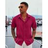 imageCOOFANDY Mens Cuban Guayabera Shirt Casual Short Sleeve Button Down Shirts Summer Beach ShirtsWine Red