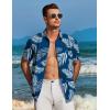 imageCOOFANDY Mens Hawaiian Shirt Short Sleeve Button Down Shirts Tropical Floral Summer Beach ShirtsBlue  Palm Leaf