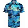 imageCOOFANDY Mens Hawaiian Shirt Short Sleeve Button Down Shirts Tropical Floral Summer Beach ShirtsLight Blue  Island Scenery