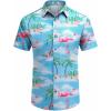 imageCOOFANDY Mens Hawaiian Shirt Short Sleeve Button Down Shirts Tropical Floral Summer Beach ShirtsSky Blue  Flamingo