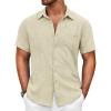 imageCOOFANDY Mens Button Down Short Sleeve Shirt Casual Shirts Summer Beach Textured Shirts with PocketDark Khaki