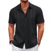 imageCOOFANDY Mens Cuban Guayabera Shirt Casual Short Sleeve Button Down Shirts Summer Beach ShirtsBlack