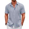 imageCOOFANDY Mens Cuban Guayabera Shirt Casual Short Sleeve Button Down Shirts Summer Beach ShirtsBlue Grey