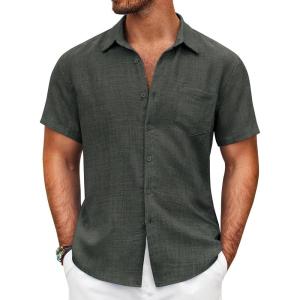 imageCOOFANDY Mens Button Down Short Sleeve Shirt Casual Shirts Summer Beach Textured Shirts with PocketDark Grey