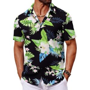 imageCOOFANDY Mens Hawaiian Shirt Short Sleeve Button Down Shirts Tropical Floral Summer Beach ShirtsBlack  Summer Vitality