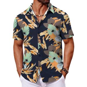 imageCOOFANDY Mens Hawaiian Shirt Short Sleeve Button Down Shirts Tropical Floral Summer Beach ShirtsNavy  Abstract Print