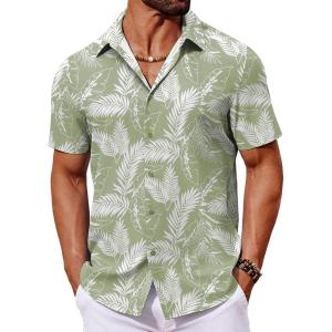imageCOOFANDY Mens Hawaiian Shirt Short Sleeve Button Down Shirts Tropical Floral Summer Beach ShirtsSage Green  Tropical Leaf