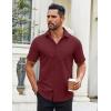 imageCOOFANDY Mens Button Down Shirts Short Sleeve Casual Dress Shirts Untucked Summer Shirt with PocketWine Red