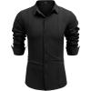 imageCOOFANDY Mens Cuban Guayabera Shirt Casual Button Down Shirts Long Sleeve Summer Beach ShirtsBlack
