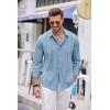 imageCOOFANDY Mens Cuban Guayabera Shirt Casual Button Down Shirts Long Sleeve Summer Beach ShirtsBlue