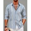 imageCOOFANDY Mens Cuban Guayabera Shirt Casual Button Down Shirts Long Sleeve Summer Beach ShirtsBlue Stripe