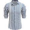 imageCOOFANDY Mens Cuban Guayabera Shirt Casual Button Down Shirts Long Sleeve Summer Beach ShirtsBlue Stripe