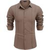 imageCOOFANDY Mens Cuban Guayabera Shirt Casual Button Down Shirts Long Sleeve Summer Beach ShirtsBrown